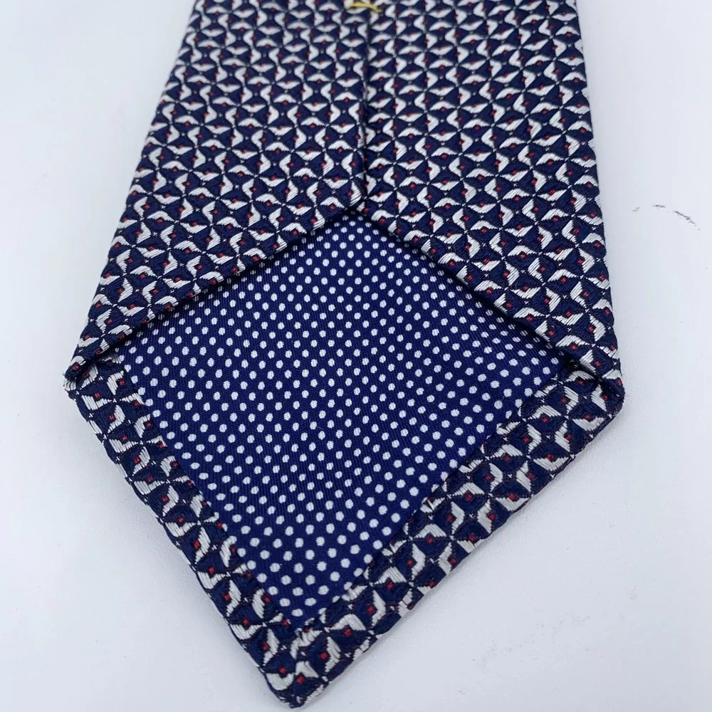 Eton‎ Tie Mens One Size Navy Gray Patterned Silk Classic Necktie England Made